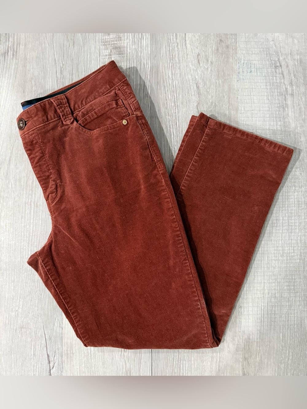 Democracy Stretch Waist Straight-Leg Corduroy Pants in Rust